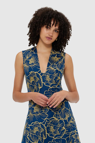 Leo Lin Nicole V Neck Midi Dress - Marine Blue