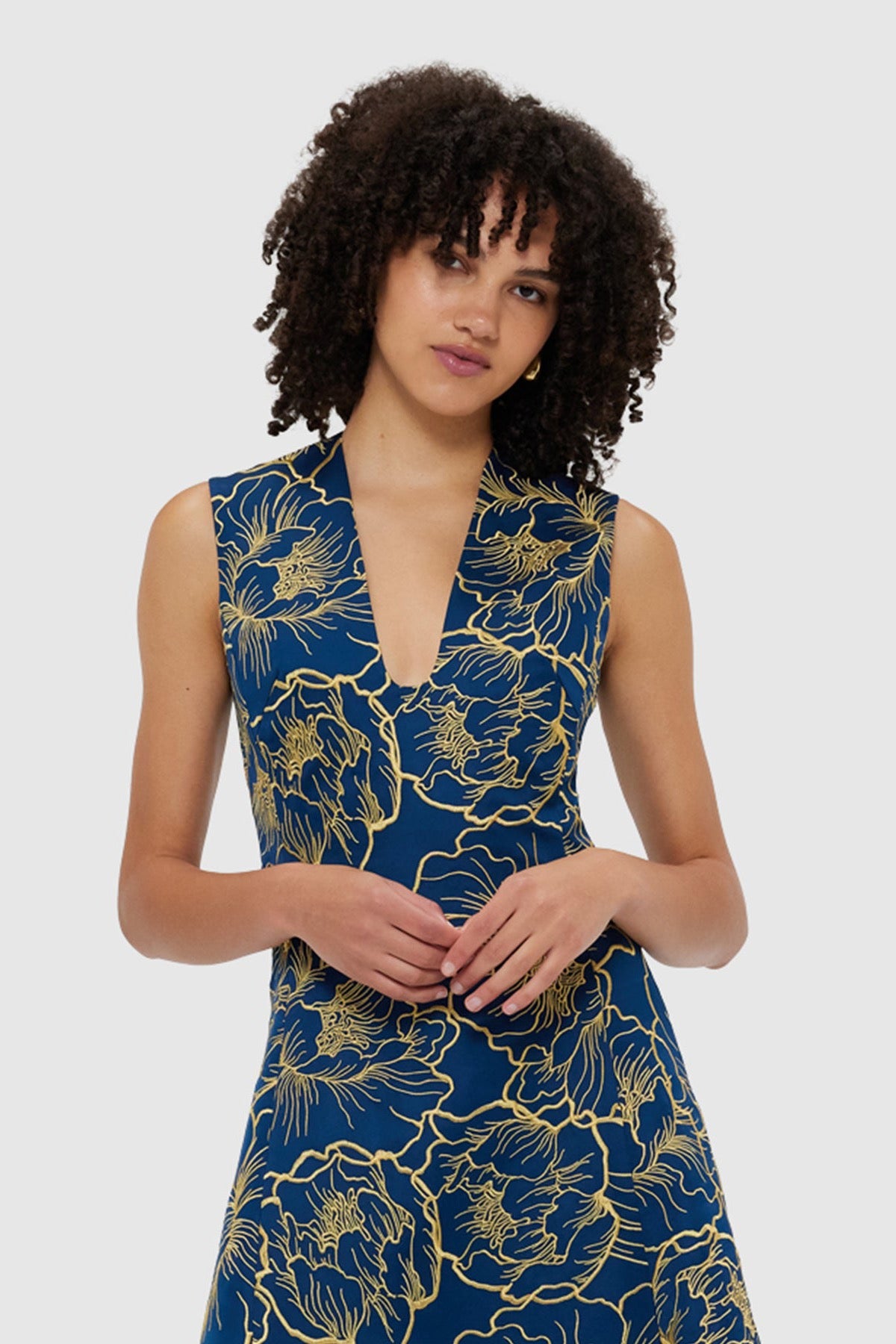 Leo Lin Nicole V Neck Midi Dress - Marine Blue