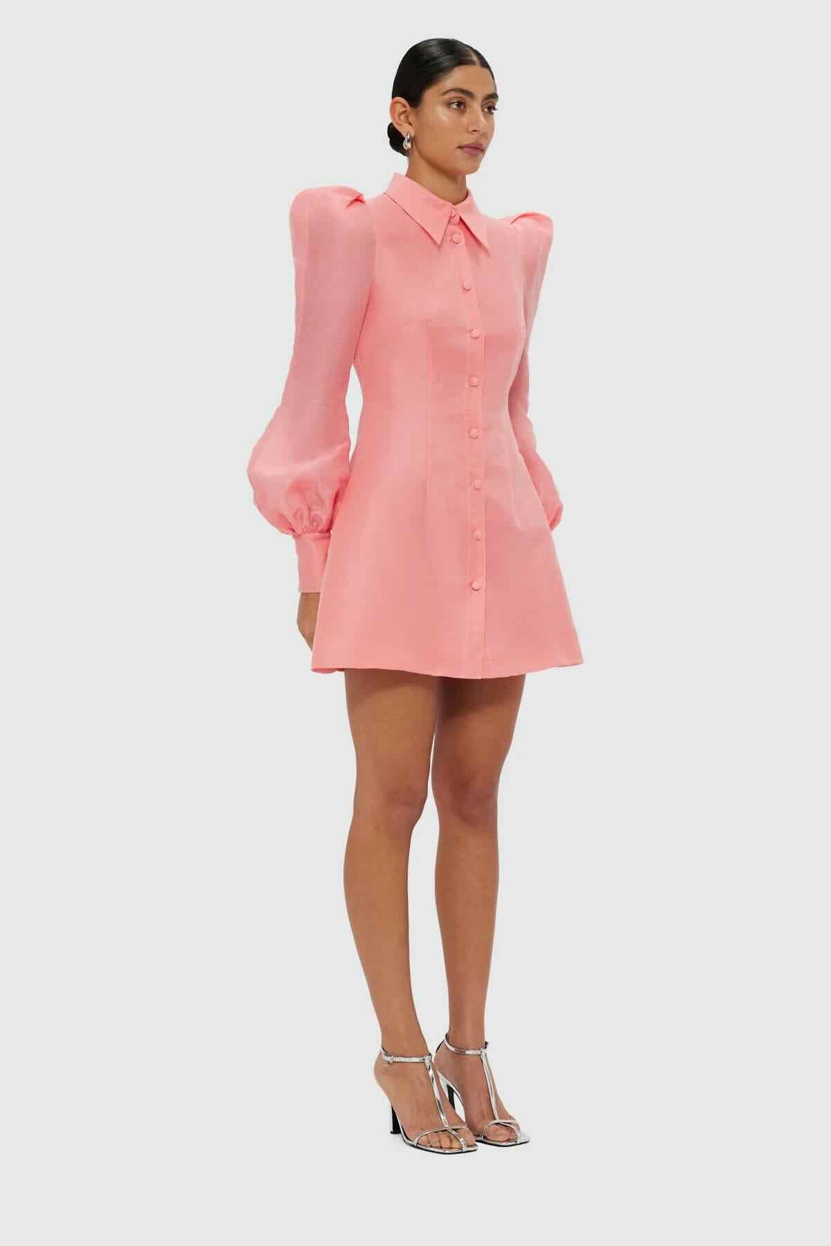 Leo Lin Lana Structured Shoulder Mini Dress - Strawberry Pink Leo Lin Lana Structured Shoulder Mini Dress - Strawberry Pink