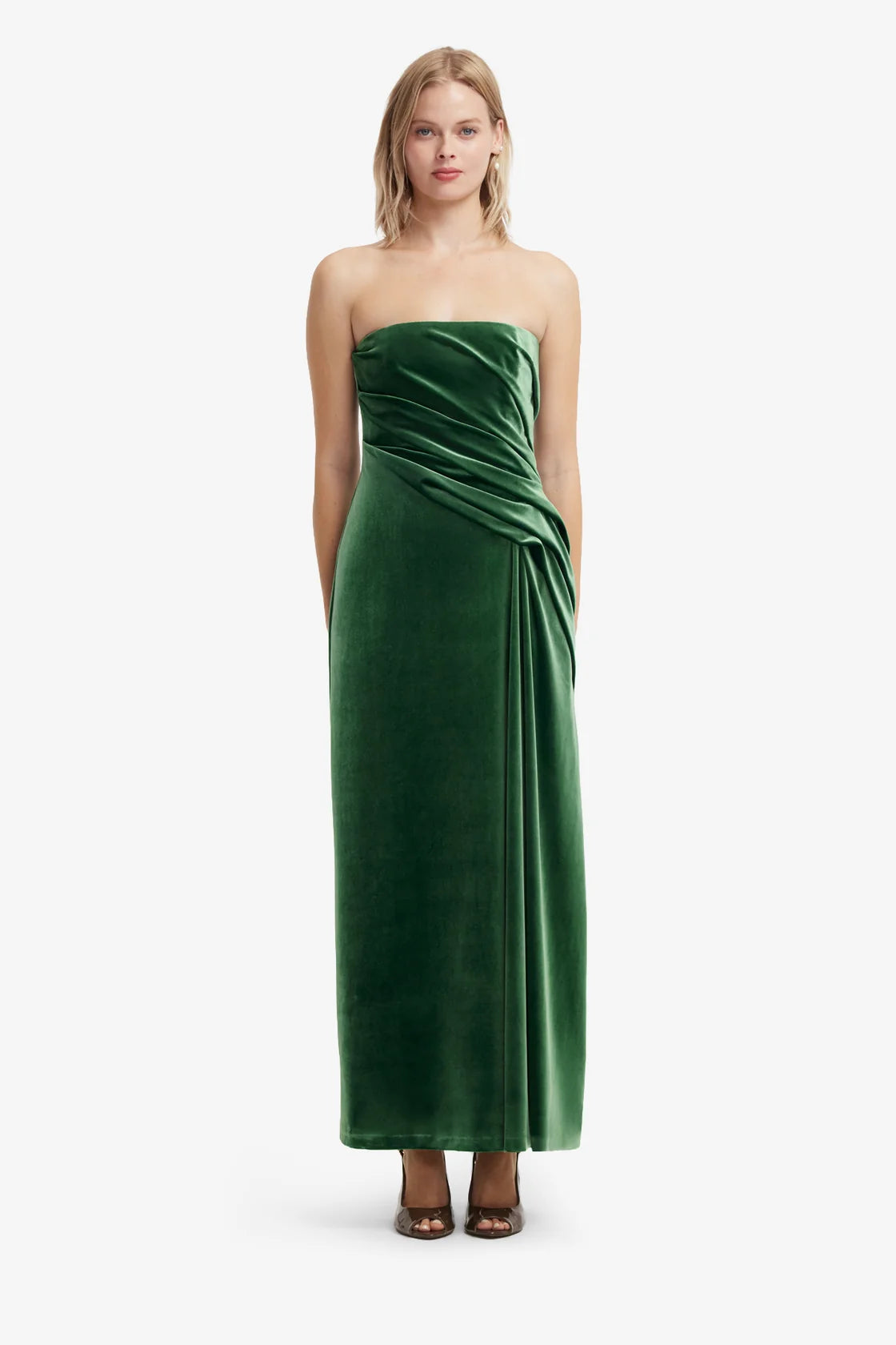 Leo Lin Velvet Ruffled Maxi Dress - Forest