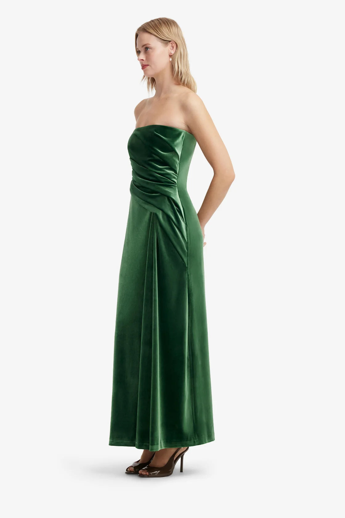 Leo Lin Velvet Ruffled Maxi Dress - Forest