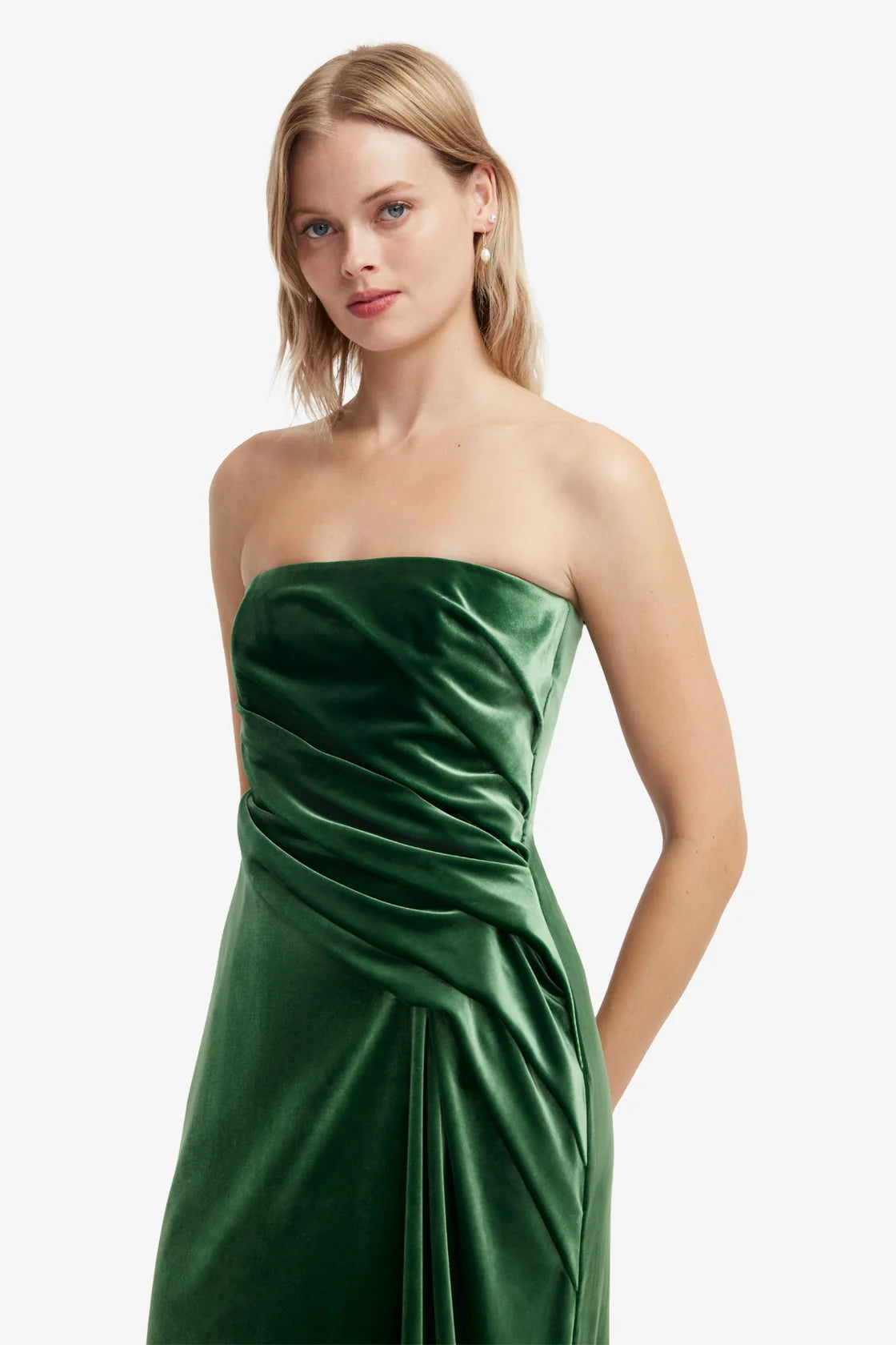 Leo Lin Velvet Ruffled Maxi Dress - Forest