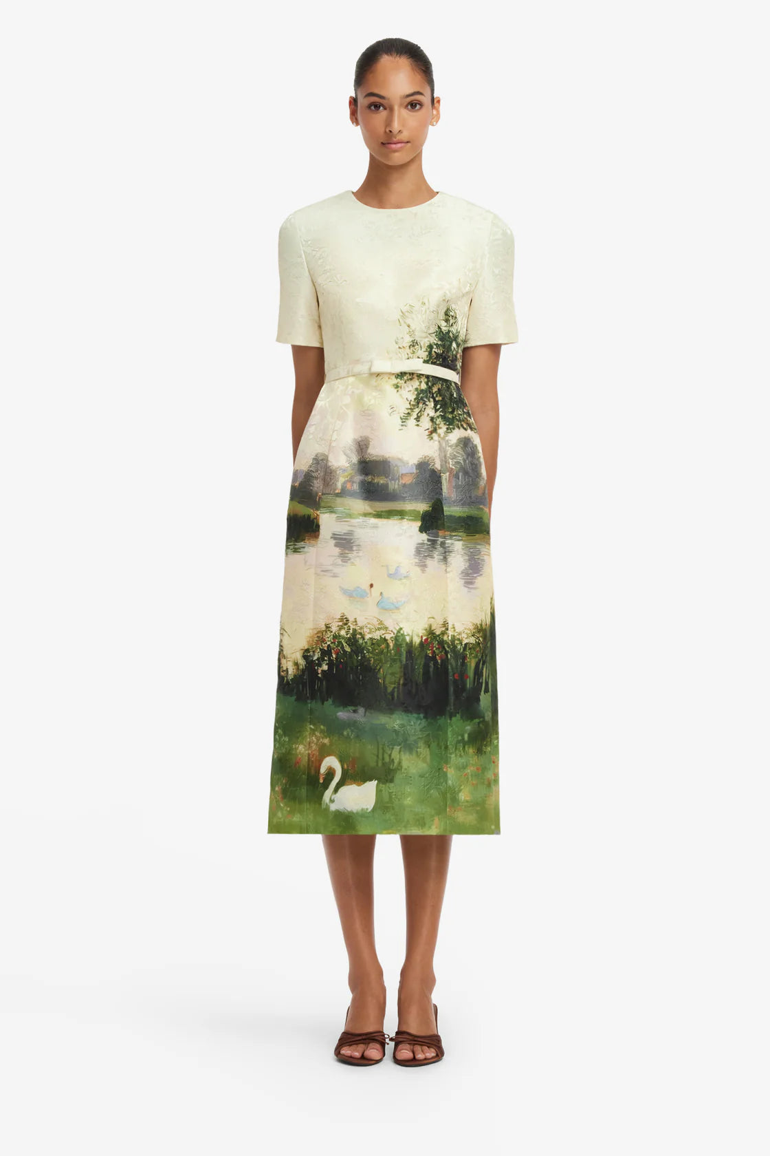 Leo Lin Elizabeth Jacquard Short Sleeve Midi Dress - Serene Print