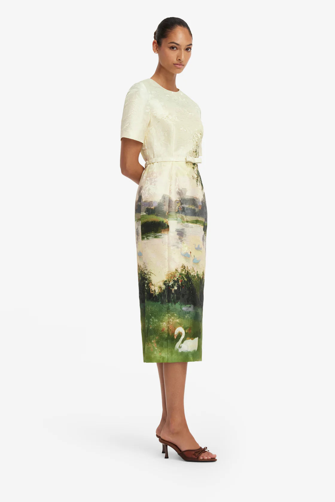 Leo Lin Elizabeth Jacquard Short Sleeve Midi Dress - Serene Print