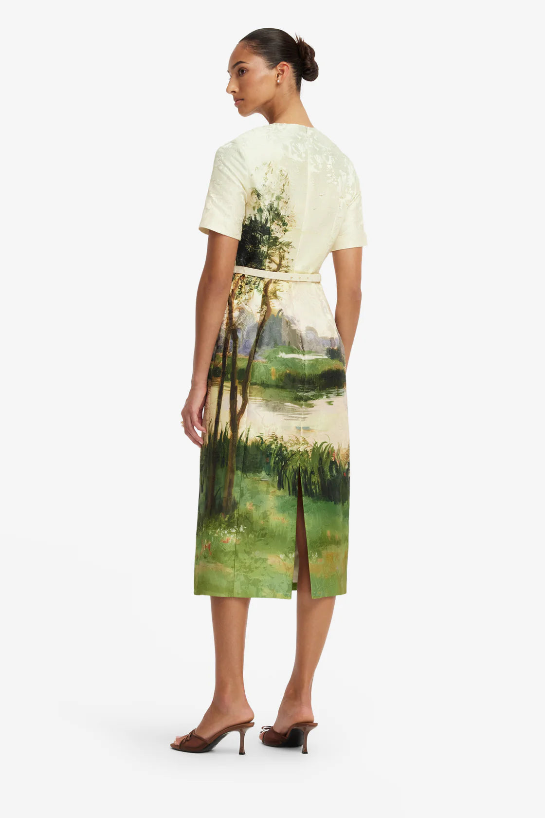 Leo Lin Elizabeth Jacquard Short Sleeve Midi Dress - Serene Print
