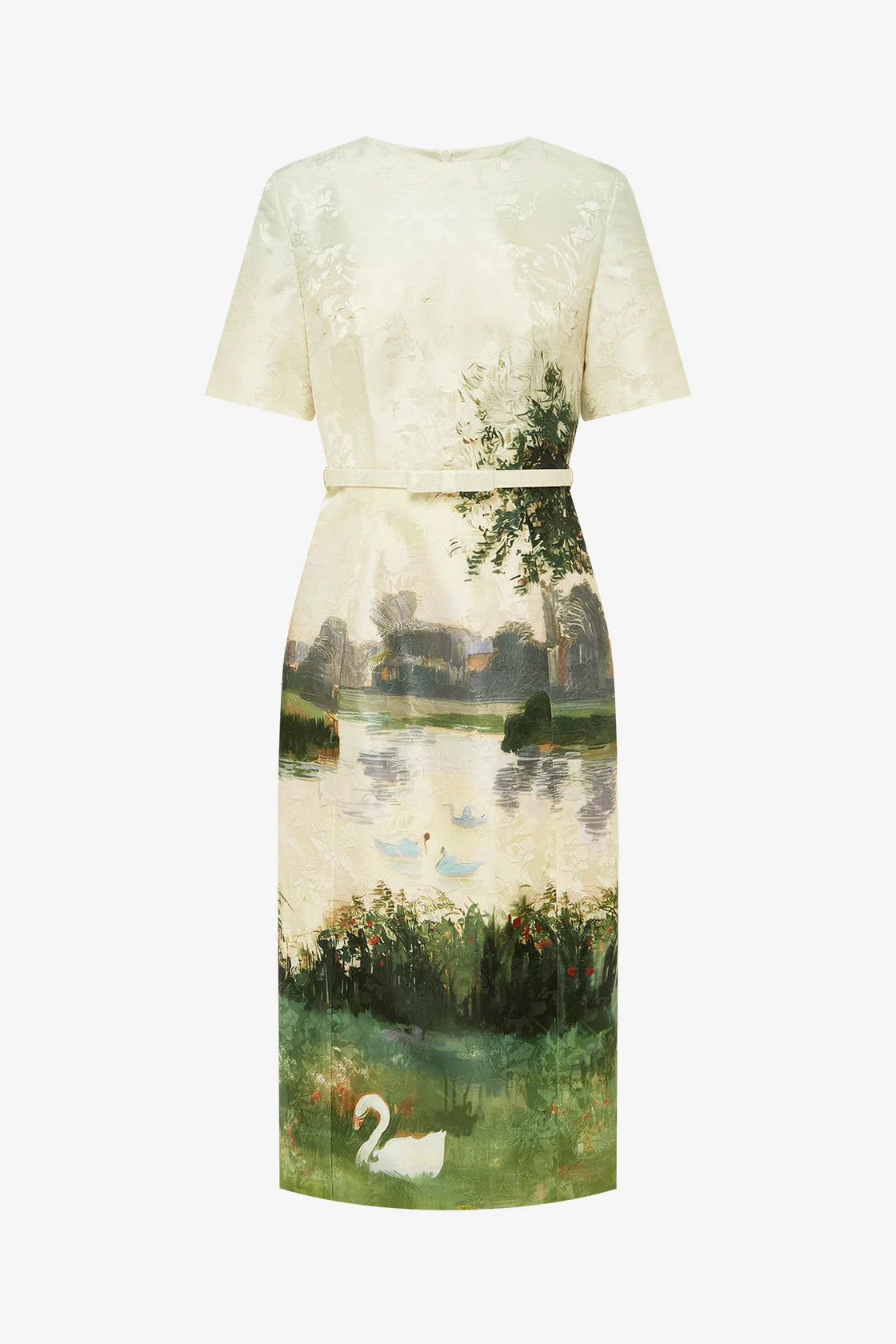 Leo Lin Elizabeth Jacquard Short Sleeve Midi Dress - Serene Print