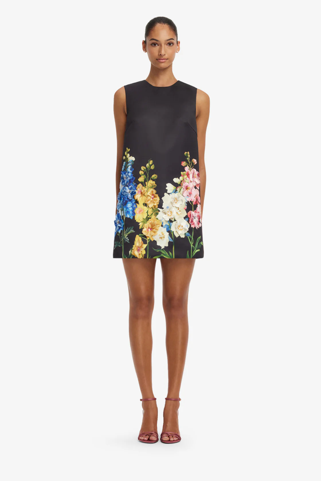 Leo Lin Yvonne Embroidered Mini Dress - Snapdragon Print in Ebony