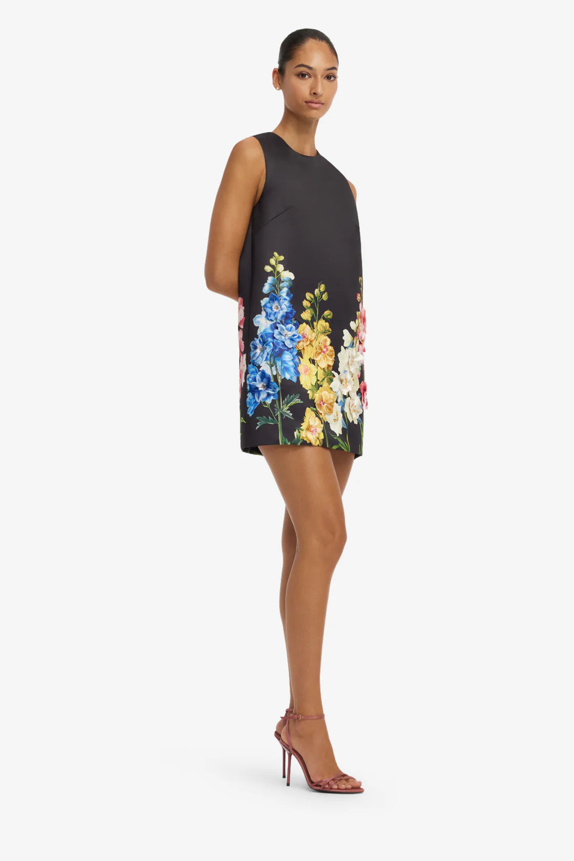 Leo Lin Yvonne Embroidered Mini Dress - Snapdragon Print in Ebony