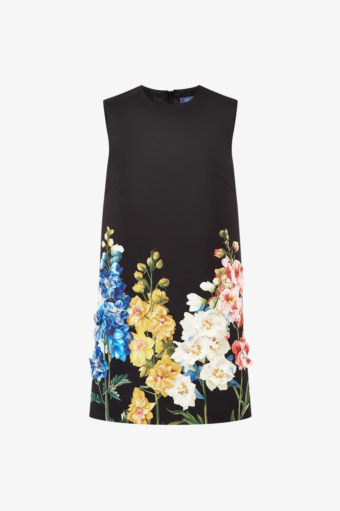 Leo Lin Yvonne Embroidered Mini Dress - Snapdragon Print in Ebony