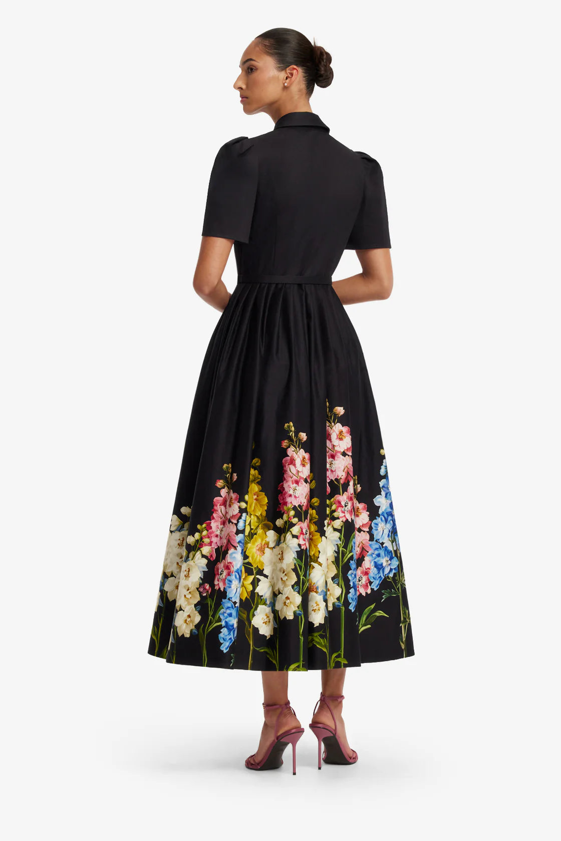 Leo Lin Bianca Short Sleeve Midi Dress - Snapdragon Print in Ebony