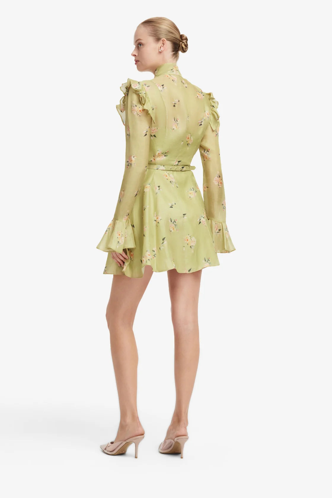 Leo Lin Kristy Butterfly Sleeve Mini Dress - Pistachio Rose Print