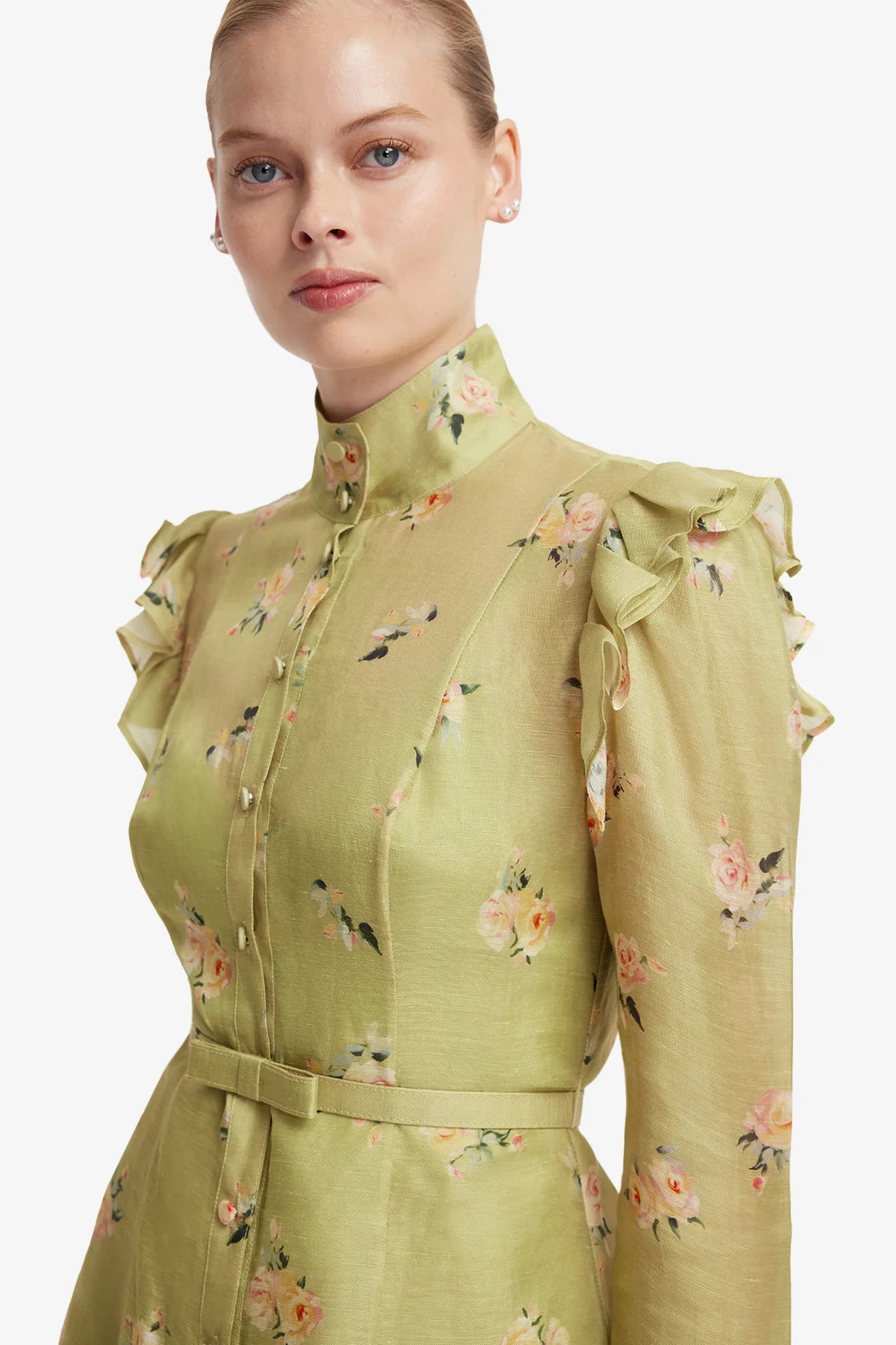 Leo Lin Kristy Butterfly Sleeve Mini Dress - Pistachio Rose Print