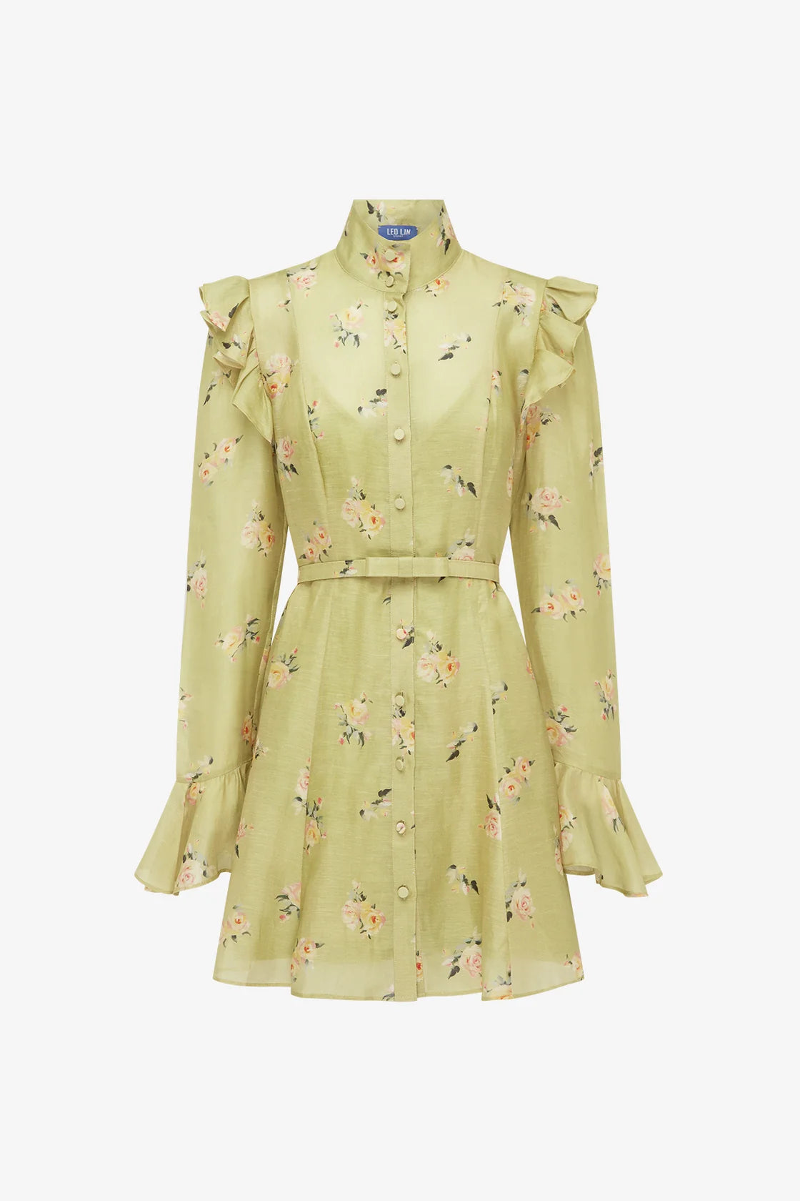 Leo Lin Kristy Butterfly Sleeve Mini Dress - Pistachio Rose Print