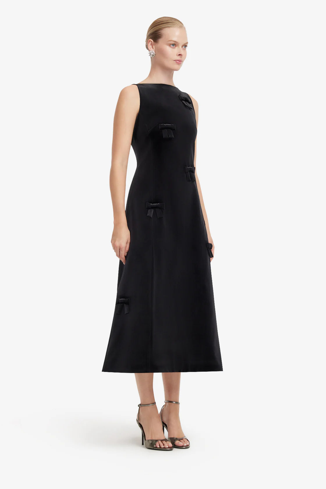 Leo Lin Cleo Velvet Bow Sleeveless Midi Dress - Ebony