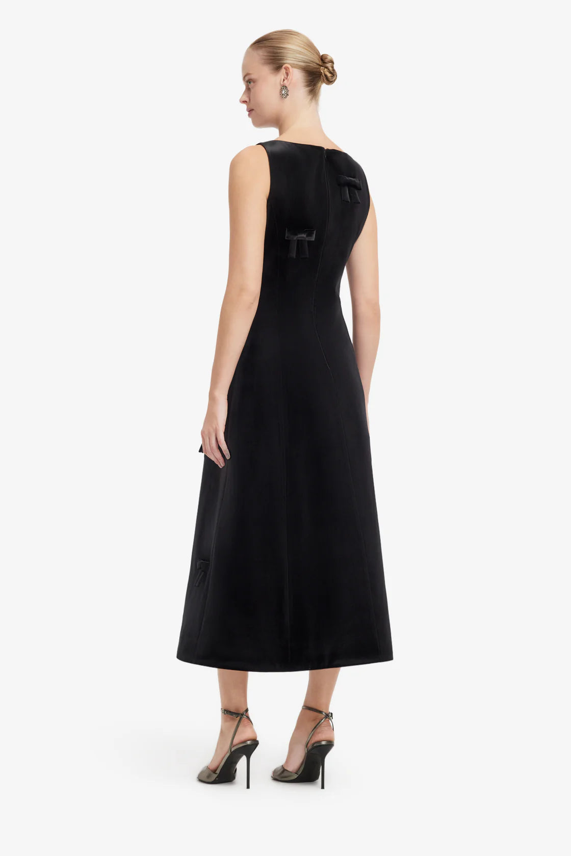 Leo Lin Cleo Velvet Bow Sleeveless Midi Dress - Ebony