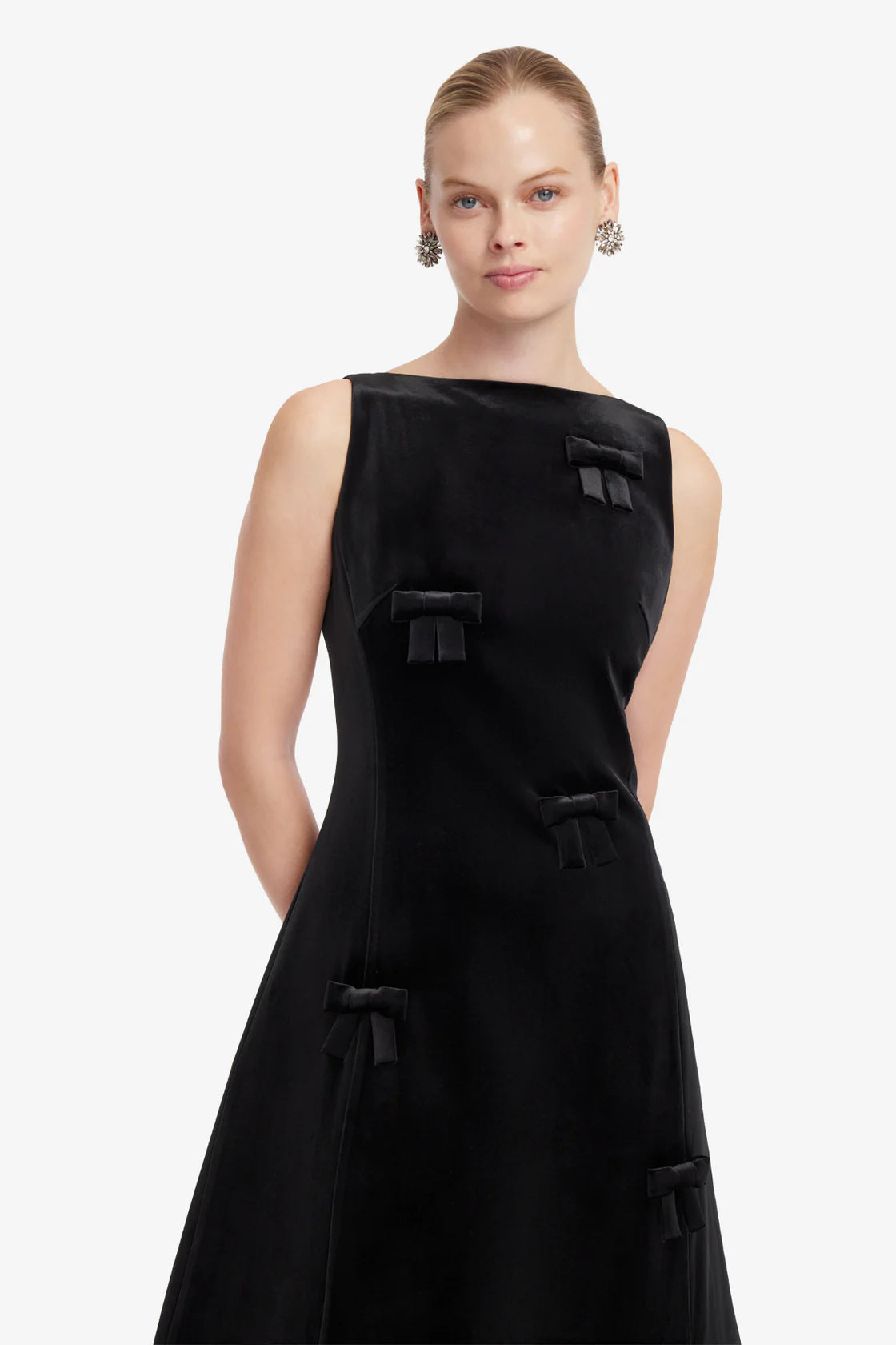 Leo Lin Cleo Velvet Bow Sleeveless Midi Dress - Ebony