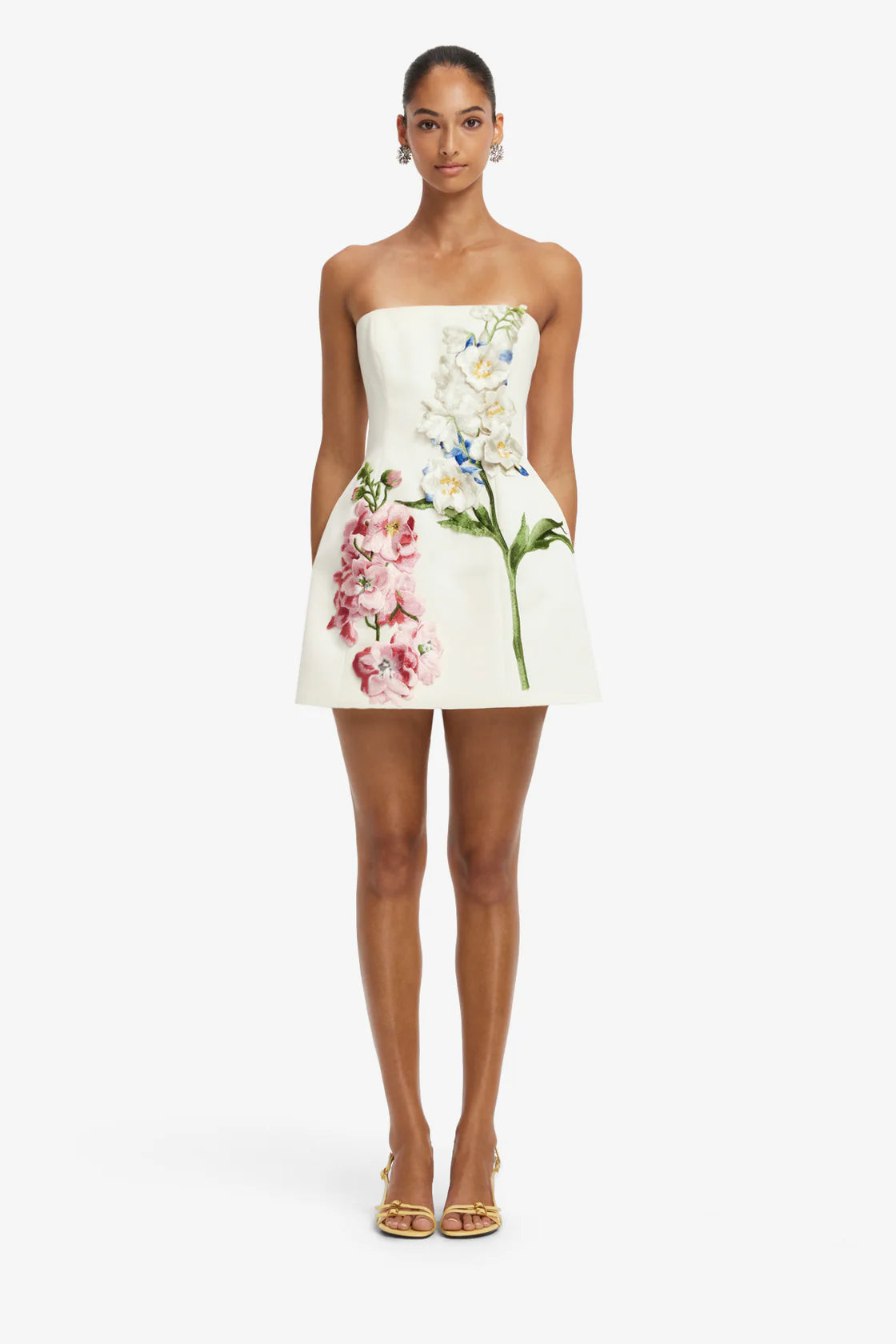 Leo Lin Roselle Embroidered Mini Dress - Snapdragon Print in Snow