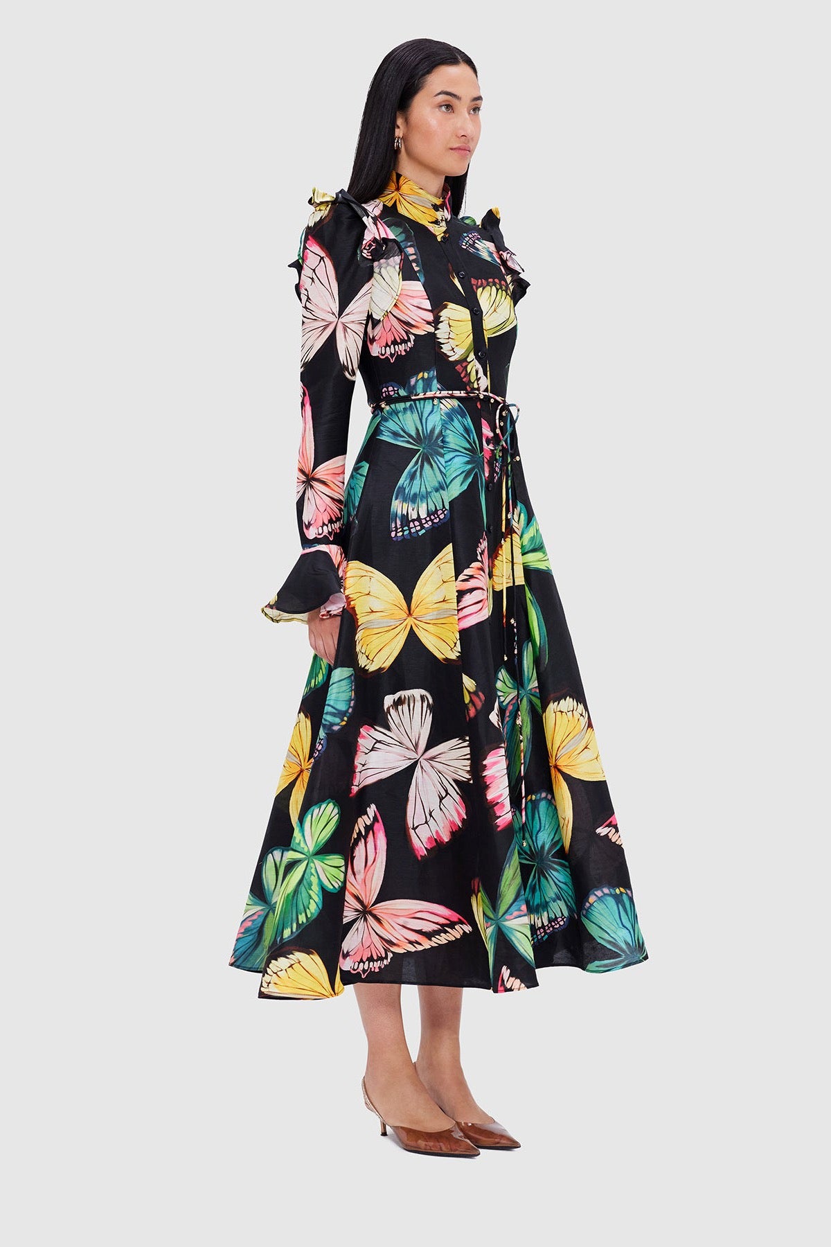 Leo Lin Katrina Butterfly Sleeve Midi Dress - Papillon Print in Black - Dress Hire AU Leo Lin Katrina Butterfly Sleeve Midi Dress - Papillon Print in Black - Dress Hire AU