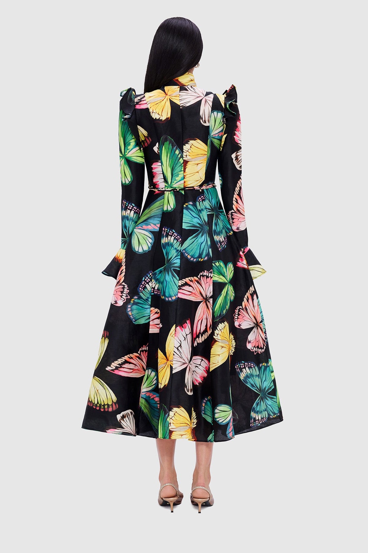 【Leo Lin】Petal Butterfly Sleeve Midi Dress LEO LIN Katrina Petal Butterfly-Sleeve Linen Blend Midi
