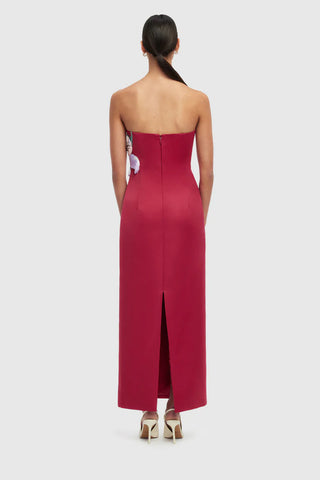 Leo Lin Rayna Appliqué Floral Maxi Dress - Lily Print in Oxblood