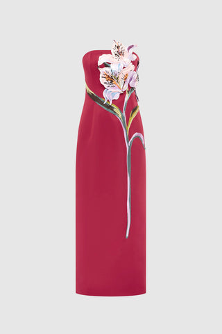 Leo Lin Rayna Appliqué Floral Maxi Dress - Lily Print in Oxblood