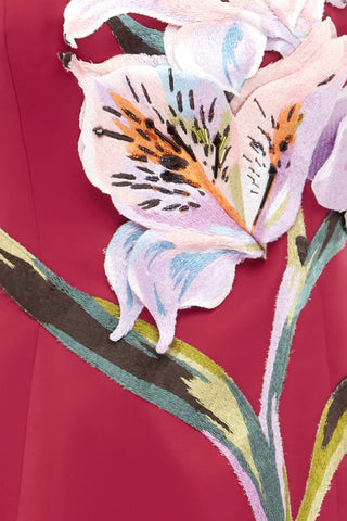 Leo Lin Rayna Appliqué Floral Maxi Dress - Lily Print in Oxblood
