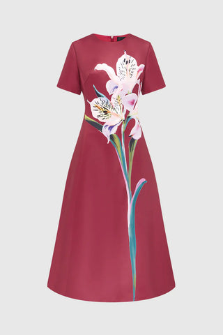 Leo Lin Caroline Short Sleeve Midi Dress - Burgundy