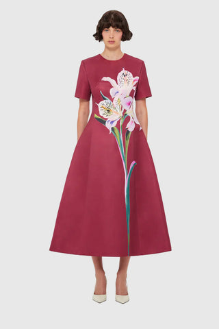 Leo Lin Caroline Short Sleeve Midi Dress - Burgundy