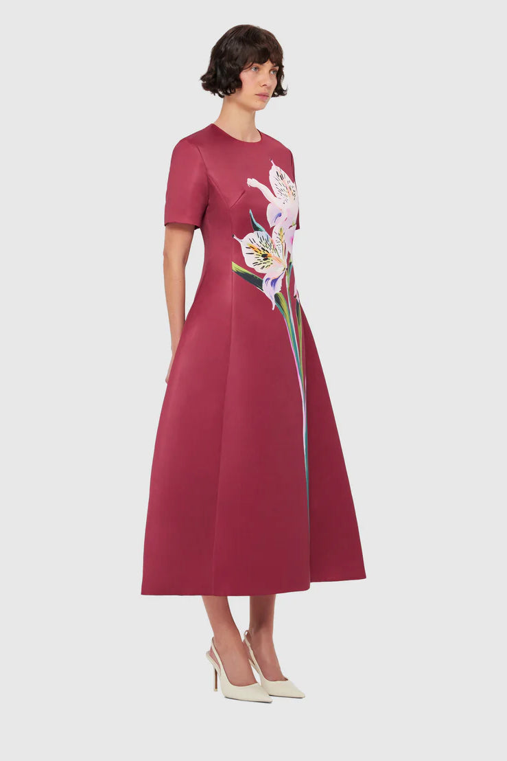 Leo Lin Caroline Short Sleeve Midi Dress - Burgundy