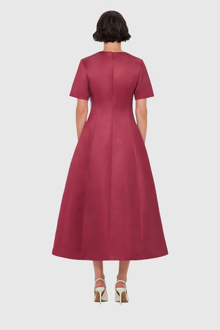 Leo Lin Caroline Short Sleeve Midi Dress - Burgundy
