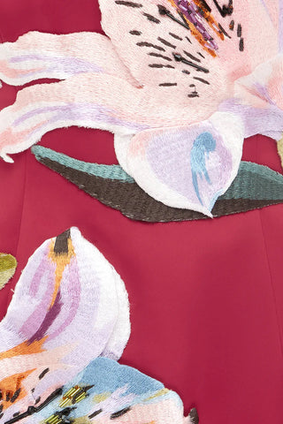 Leo Lin Rosario Appliqué Bustier Mini Dress - Lily Print in Oxblood