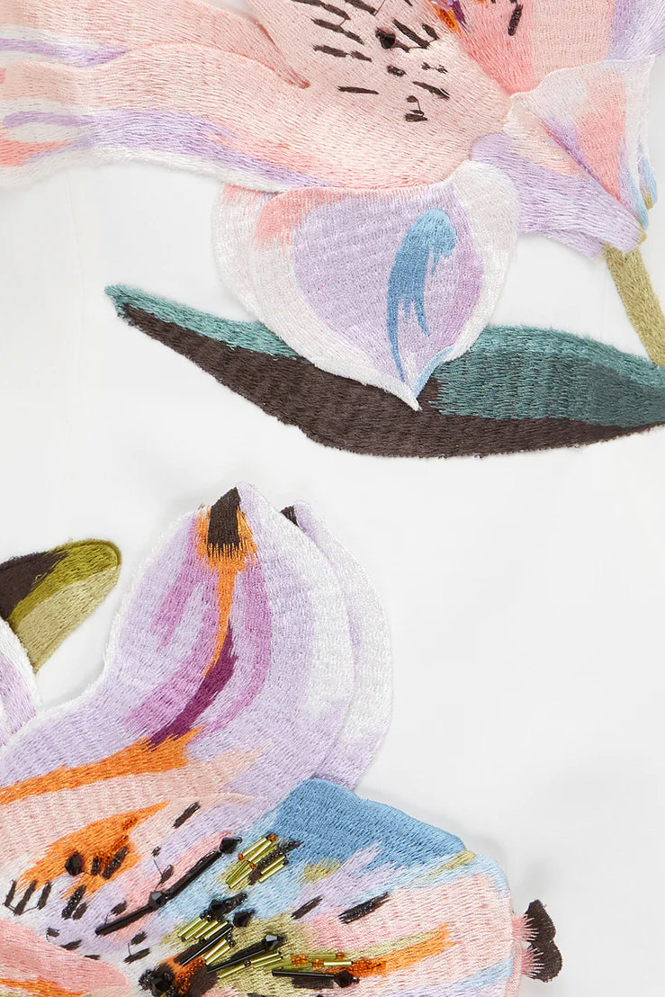 Leo Lin Rosario Appliqué Bustier Mini Dress - Lily Print in Snow