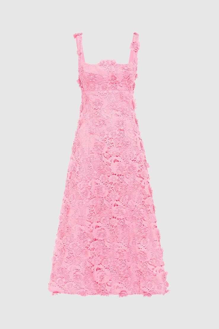 Leo Lin Odette Lace Midi Dress - Bubblegum