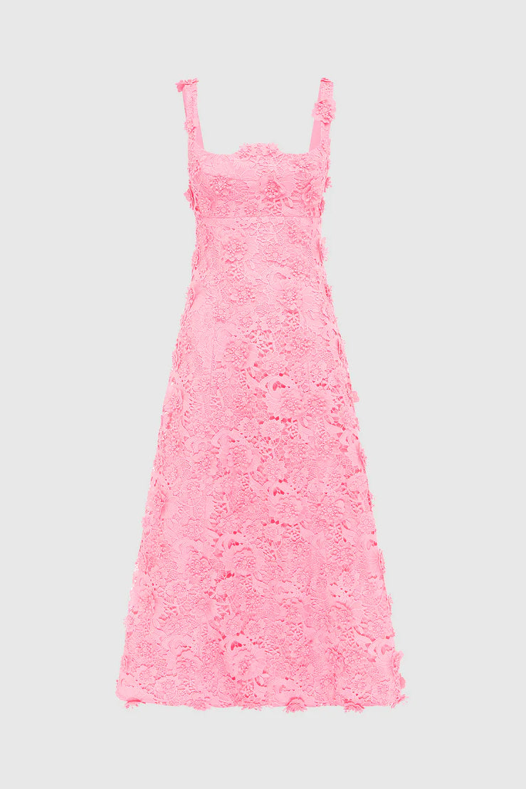 Leo Lin Odette Lace Midi Dress - Bubblegum