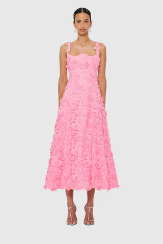 Leo Lin Odette Lace Midi Dress - Bubblegum