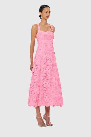 Leo Lin Odette Lace Midi Dress - Bubblegum