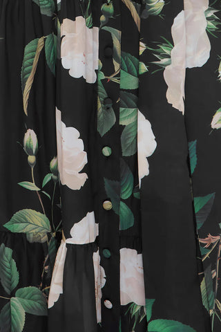 Leo Lin Ellie Bishop Midi Dress - White Rose Print in Black