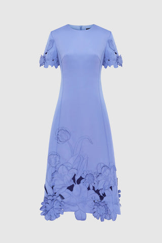 Leo Lin Caroline Appliqué Short Sleeve Midi Dress - Moonlight
