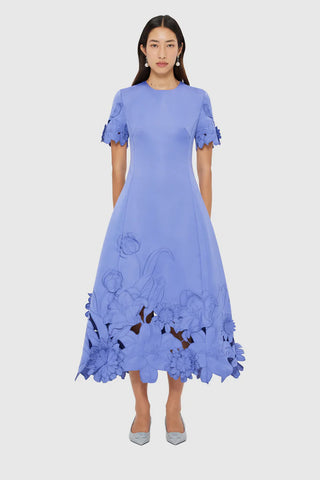 Leo Lin Caroline Appliqué Short Sleeve Midi Dress - Moonlight