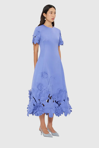 Leo Lin Caroline Appliqué Short Sleeve Midi Dress - Moonlight