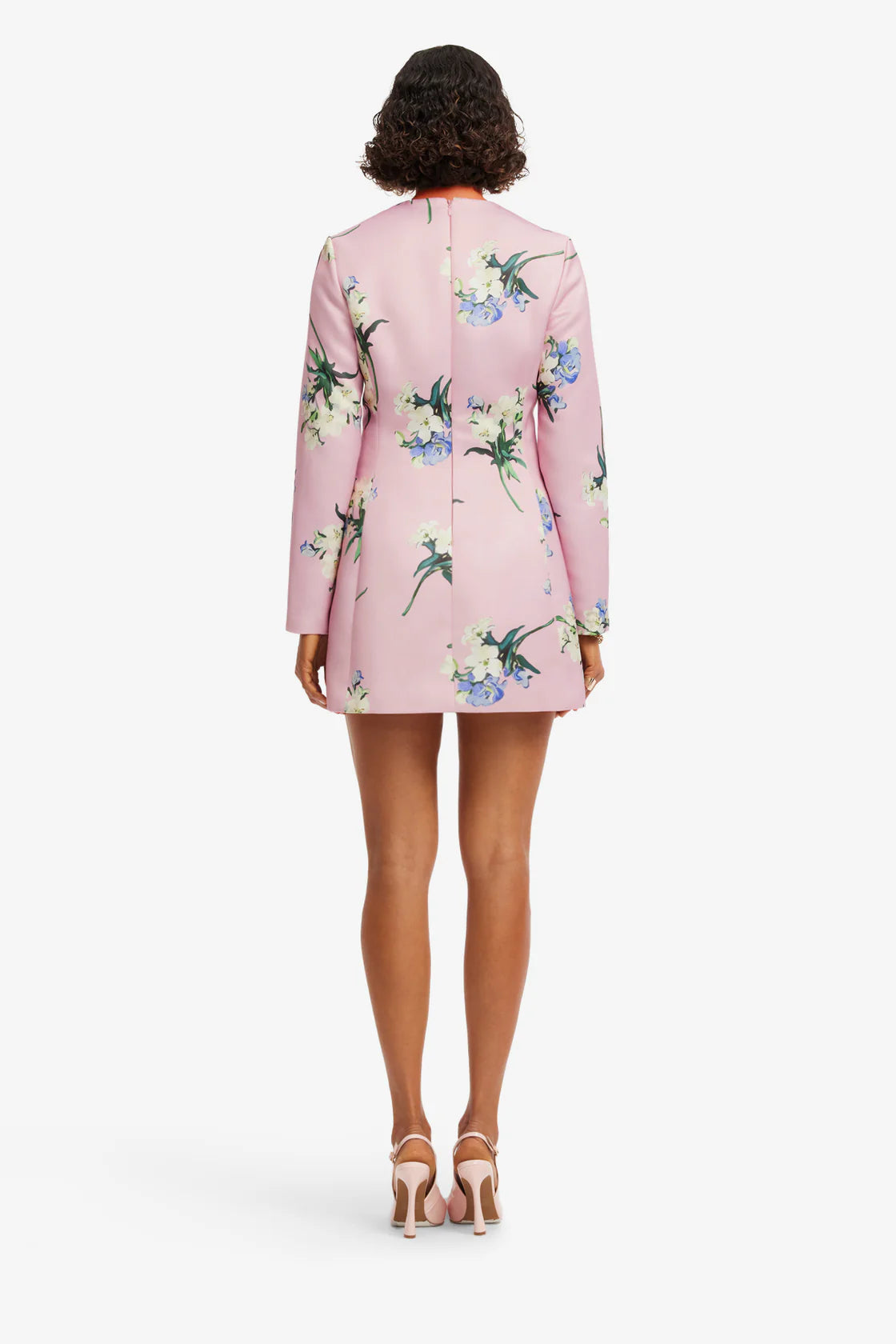 Leo Lin Aliza Long Sleeve Mini Dress - Bouquet Print in Pastel Pink