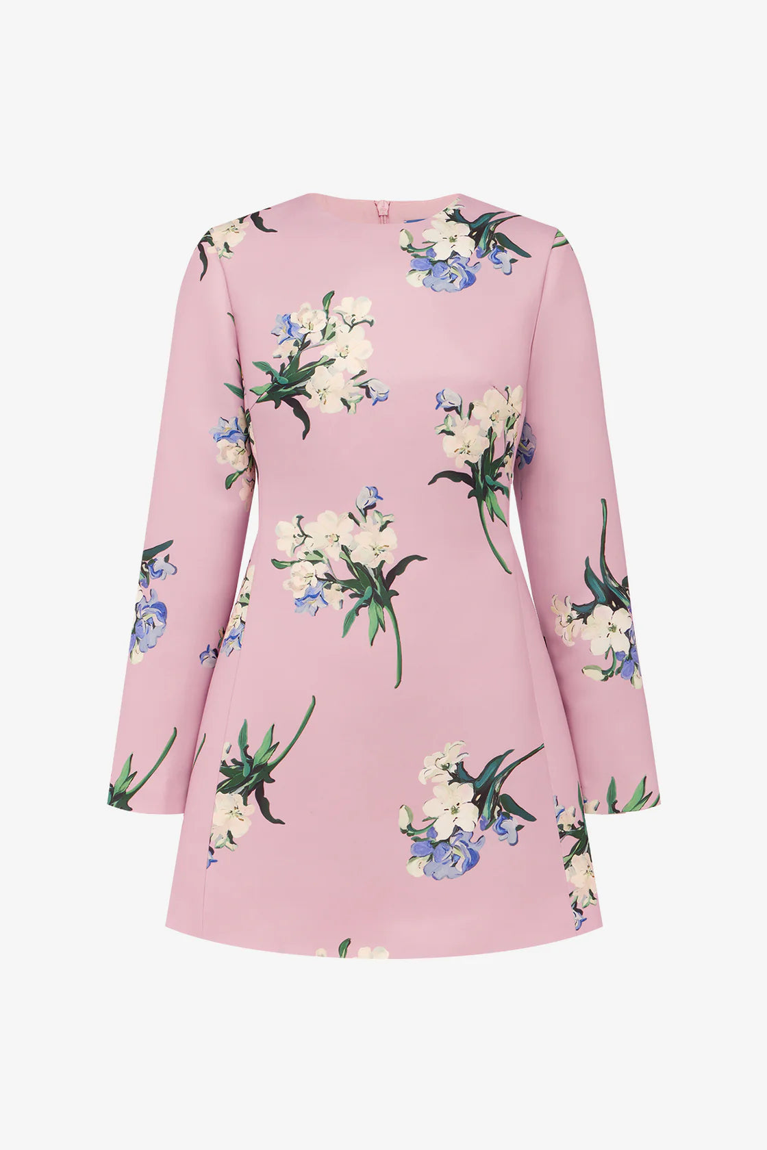 Leo Lin Aliza Long Sleeve Mini Dress - Bouquet Print in Pastel Pink