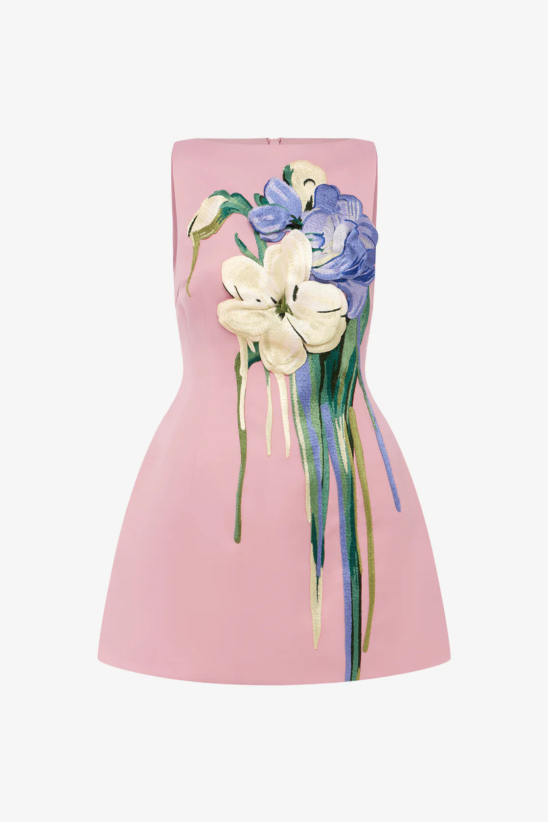 Leo Lin Ali Embroidered Boat Neck Mini Dress - Bouquet Print in Pastel Pink
