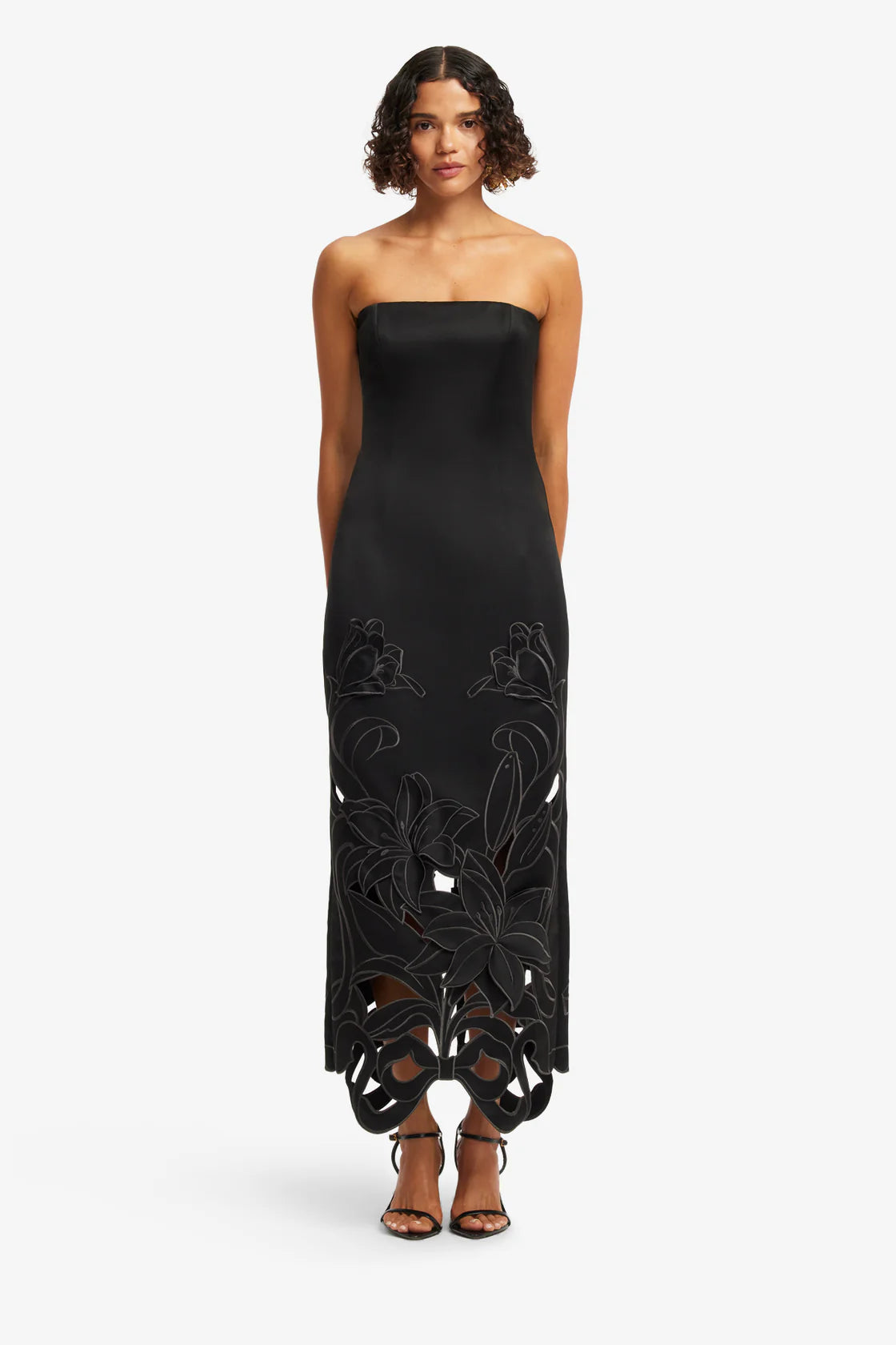 Leo Lin Rayna Appliqué Bustier Maxi Dress  - Lily in Ebony