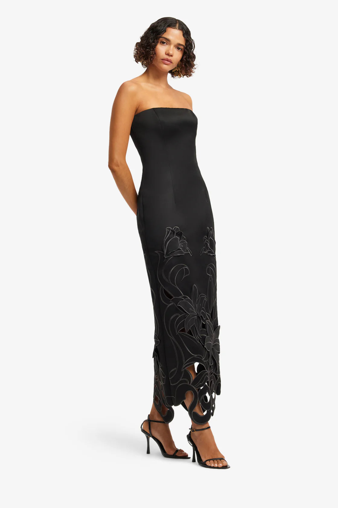 Leo Lin Rayna Appliqué Bustier Maxi Dress  - Lily in Ebony