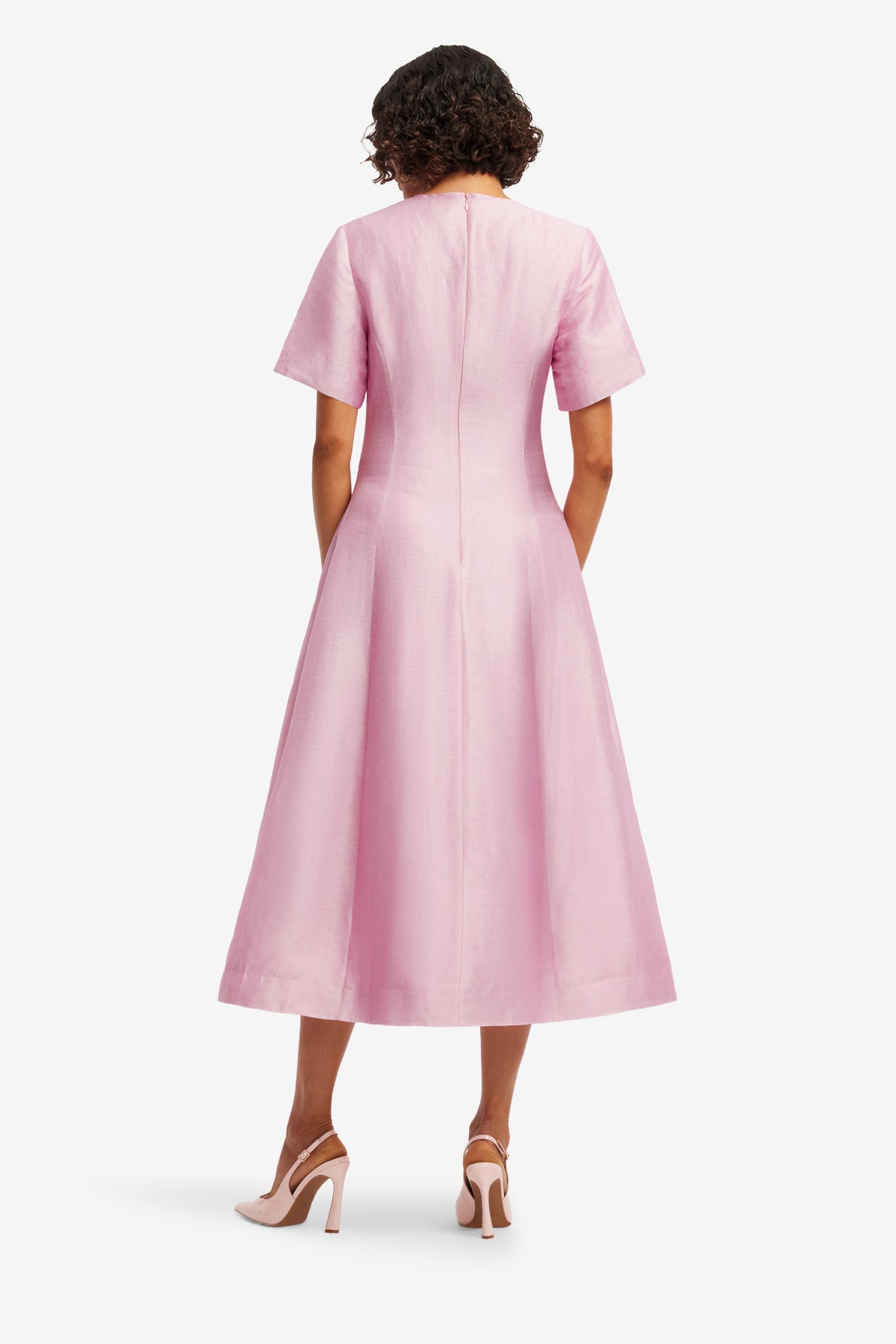 Leo Lin Caroline Short Sleeve Midi Dress - Bouquet Print in Pastel Pink