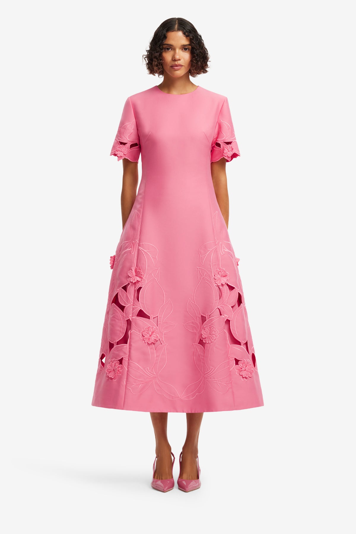 Leo Lin Caroline Appliqué Short Sleeve Midi Dress - Fuchsia