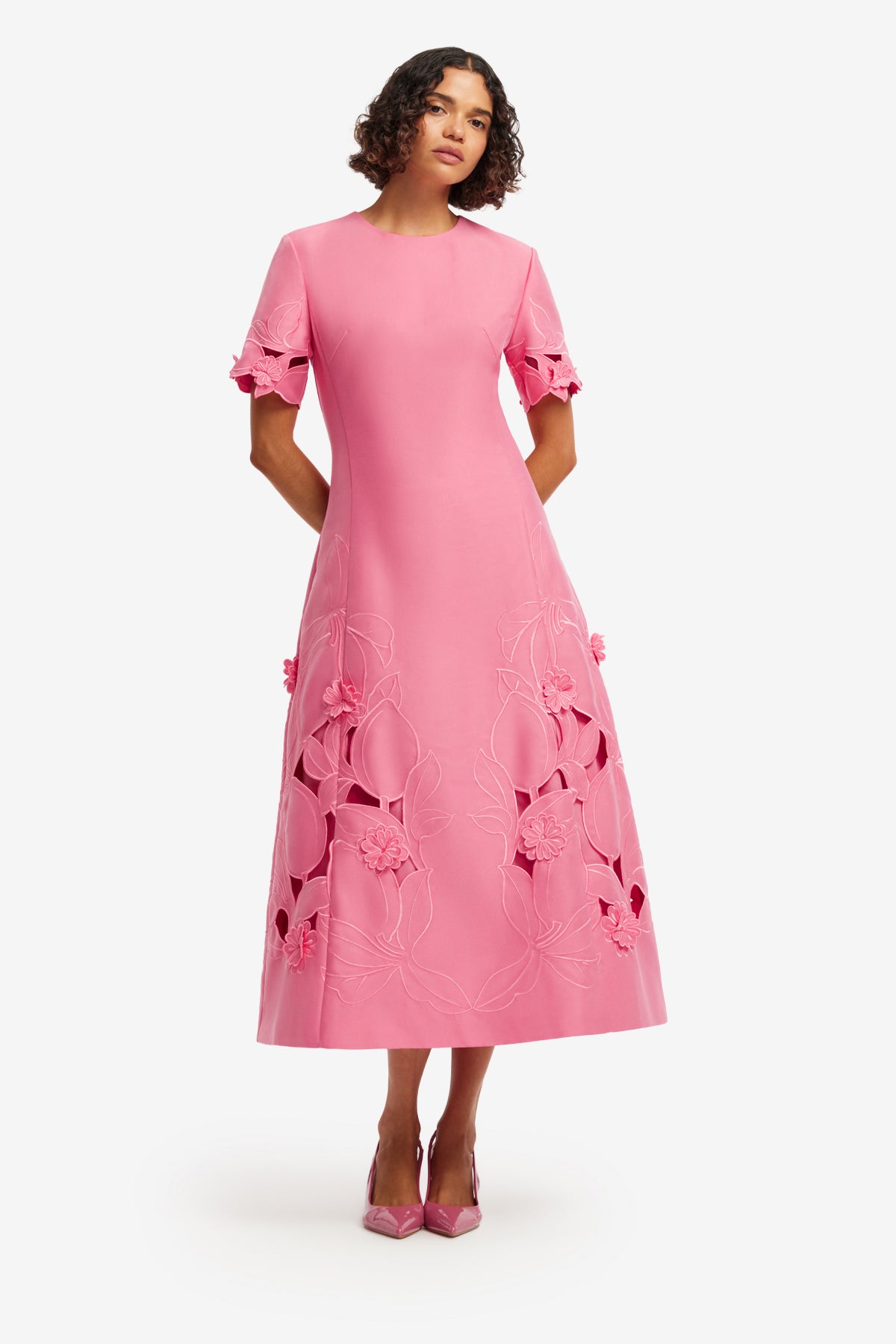 Leo Lin Caroline Appliqué Short Sleeve Midi Dress - Fuchsia