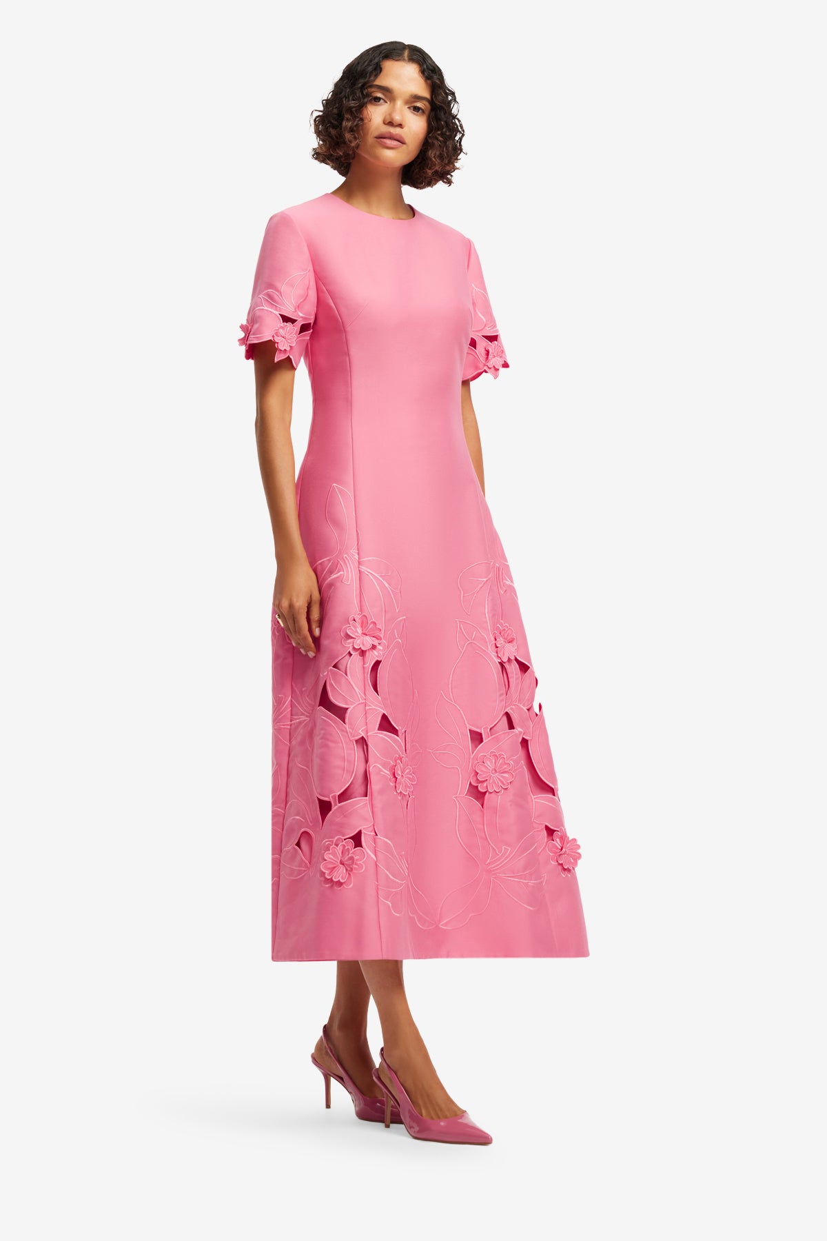 Leo Lin Caroline Appliqué Short Sleeve Midi Dress - Fuchsia