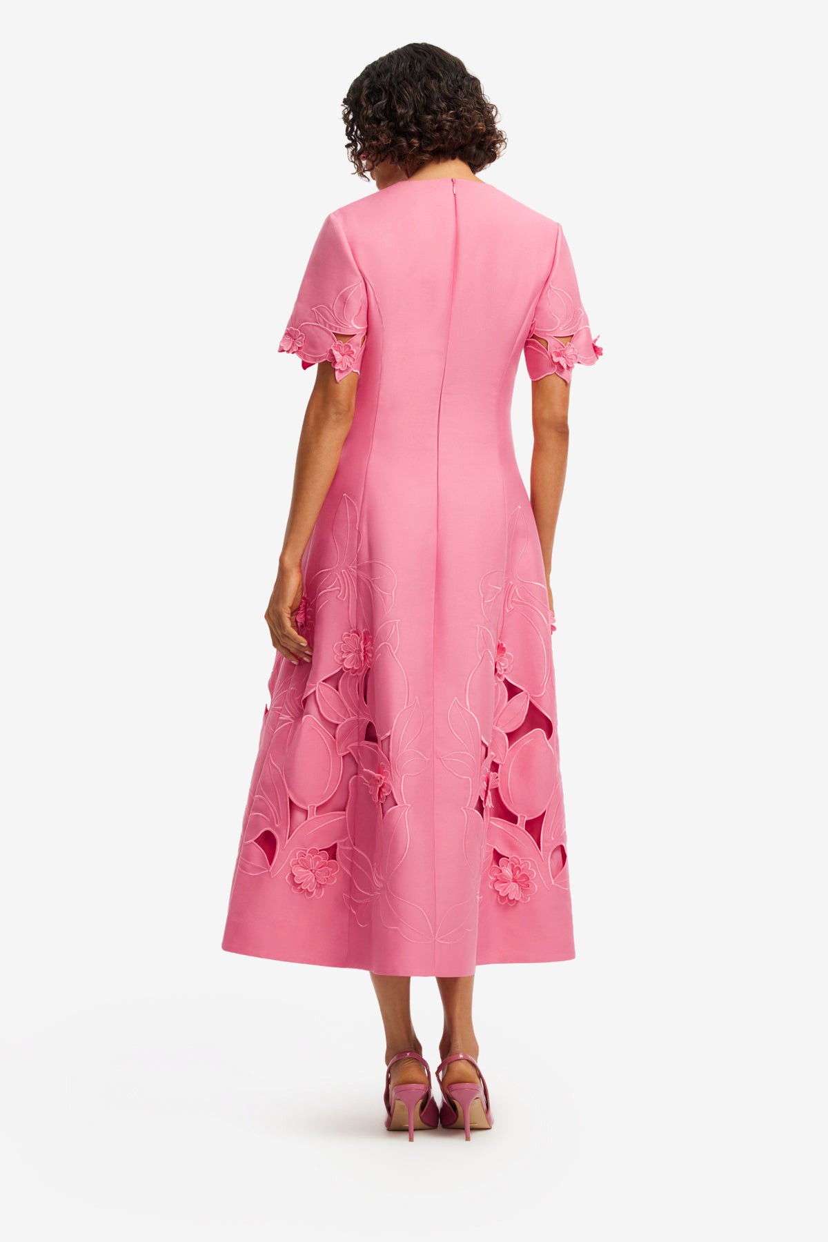 Leo Lin Caroline Appliqué Short Sleeve Midi Dress - Fuchsia